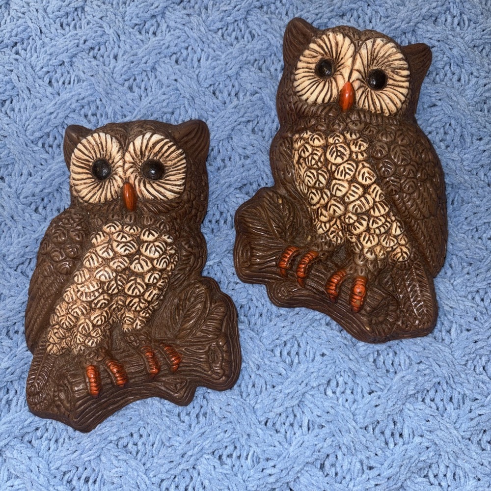Vintage MCM Foamcraft OWL Wall Plaque Decor Hanging Wall Art Set Of 2